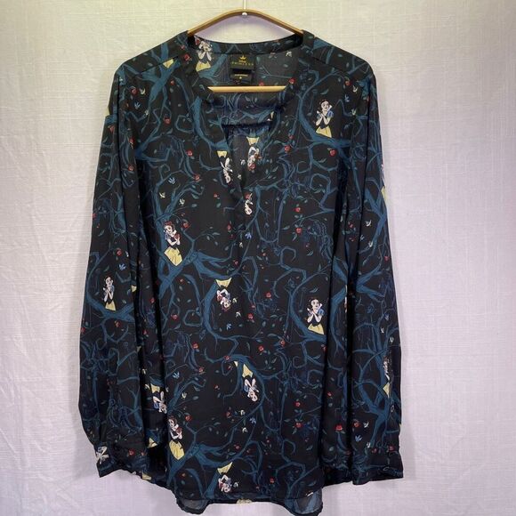 Disney Princess Black Blue Snow White Enchanted Forest Georgette Blouse Size 0 - Picture 1 of 8